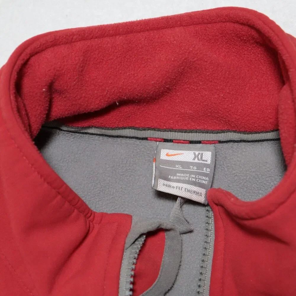 Vintage Nike Sweater Mens XL Red Gray Fleece Therma Fit Full Zip Jacket Y2K‎